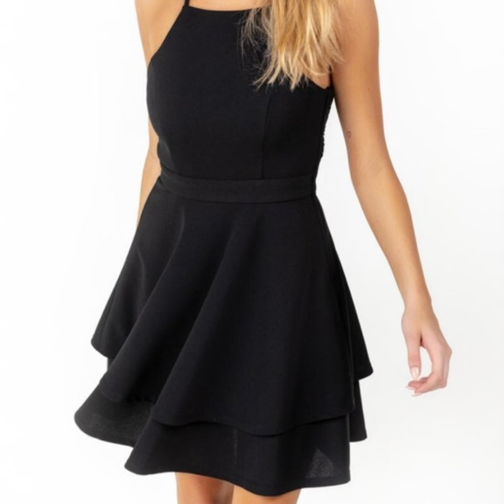 Francesca's | Black Violet Tiered Lace Back Dress | Small